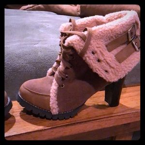 Heeled fur booties
